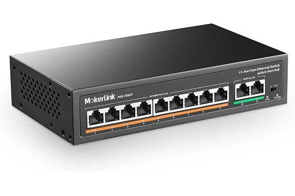 mokerlink 11 Ports PoE Switch with 9 Port PoE+, 2 Fast Ethernet UpLink, 100 Mbps, 120W 802.3 AF/at PoE, Fanless Plug & Play Network Switch