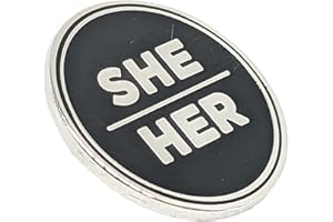 HOKUM AND SNARK She Her Pronoun Pin Black and Silver Circular Hard Enamel Pronoun Pin | She Her Gender Identity Workplace Pronoun Button, 1.25 inches, Zinc, star
