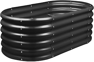 Harbour Housewares Raised Garden Bed - Anthracite - 120 x 60 x 45cm - Rounded - Bottomless Metal Raised Bed Galvanised Steel Planter Box for Growing Outdoor Plants, Vegetables, Flowers and Herbs