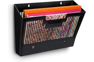 CEP Panier mural magnétique Corbeille Porte documents A4 24x32cm Revue Courrier Grande capacité Noir