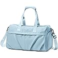 livbote Gym Bag for Women Men with Shoe Compartment, Sport Duffel Bag, Waterproof Travel Weekender Overnight Carry on Bag for Yoga with Trolley Sleeve, Light Blue, A2-Light Blue, Shoe Compartment