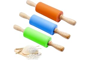 YBFBSJK Rouleau Pâtisserie Silicone 3 Pcs Manche Bois Rouleau à Pâte Avec Poignées En Bois Rouleau à Pâtisserie En Bois Enfants Rouleau à Pâtisserie Rouleau à Pâtisserie Cuisine Enfants Bleu Orange 23cm