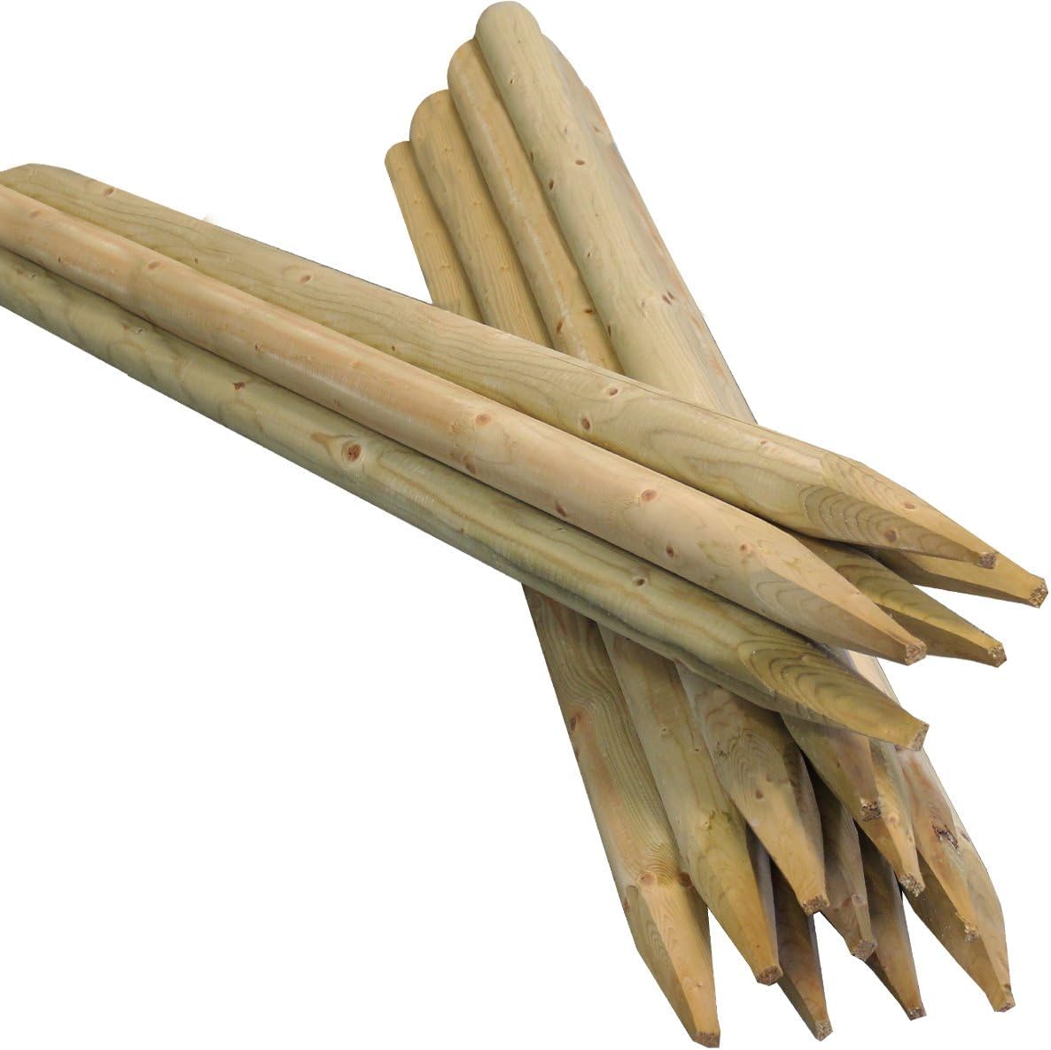 Suregreen Premium Round Wooden Stakes 1.2m x 50mm – Pack of 10 Pressure-Treated Softwood Posts for Durable Garden Fencing, Tree Support & Landscaping Projects