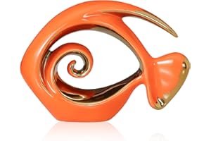 QIANLING Figura decorativa de cerámica con diseño de pez (naranja)