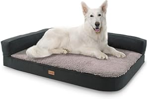brunolie Odin - canapé pour Chien, Lavable, orthopédique et antidérapant, Coussin pour Chien, Dossier Amovible, Taille L (120 x 80 x 12 cm) - Gris