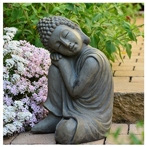 Garten Buddha in klasse Messingoptik aus Stein Statue Figur Skulptur Deko - 2