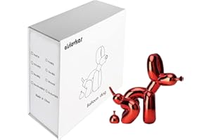 alslovkar Squat Balloon Dog Statue, Resin Sculpture Home Decor, Modern Desk Office Home Decoration Accessory for Living Room, Animal Figures (Galvanised, Red, 9.5 x 9.5 cm)