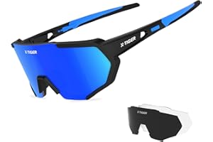 X-TIGER Gafas Ciclismo Polarizadas con 3 Lentes Intercambiables UV 400 Gafas,Corriendo,Moto MTB Bicicleta Montaña,Camping y Actividades al aire libre para Hombres y Mujeres TR-90