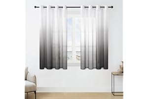 MRTREES 2 Piezas Cortinas Salon Visillos Suave Translúcida Visillo Color Degradado Leve de Dormitorio Moderno Ventana 140×145cm Negro Visillos Salon Paneles para Habitacion Niños Sala Comedor Balcon