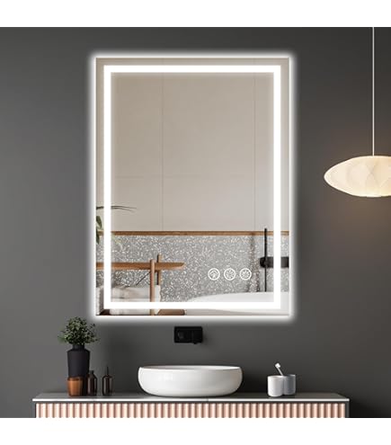 Koonmi 80 x 60 cm led-badkamerspiegel met verlichting, verstelbare wandspiegel met touch-toetsen, anti-condens- en geheugenfunctie, wit