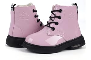 Hoylson Boots for Girls Toddler Kids Lace up Ankle Boots Black Pink