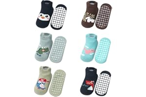 FedMois 6 Paires Chaussettes Antidérapantes en Coton Bébé Enfant Motif Animaux