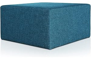 Deshome Pouf poggiapiedi 83x83x44 cm stoffa Idrorepellente: Pouf design moderno per divano soggiorno camera da letto, Puff poggiapiedi, Pouffe salotto Minerva (Blu azzurro)