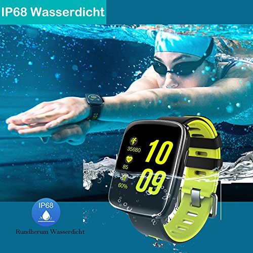 Smartwatch,YAMAY Bluetooth Smart Watch Uhr mit Pulsmesser Armbanduhr Wasserdicht IP68 Fitness Tracker Armband Sport Uhr Fitnessuhr mit SchrittzÃ¤hler,Schlaf-Monitor,Setz-Alarm,Stoppuhr,SMS-, Anruf-Benachrichtigung Push/Kamera-Fernsteuerung Musik fÃ¼r Android und iOS Telefon