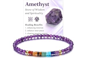 JSDDE Bracelet 7 Chakras en Pierres Naturelles pour Femme Fille 4mm Bracelet Élastique Fin avec Perles Pierres et Cristaux Porte-Bonheur Bijoux Cadeau pour Copine Maman Anniversaire