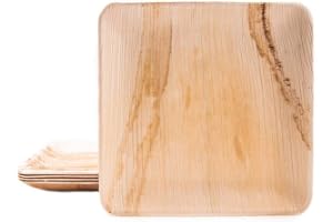 BOX And Tree| 25 Platos Cuadrados Desechable Hoja de Palma 24x24 cml l Vajilla Desechable Ecológica y Biodegradable l Platos de Madera de Palma, Bambú para Bodas, Cumpleaños