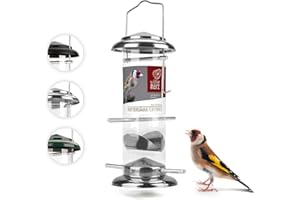 WILDTIER HERZ cœur d'animal Sauvage I Colonne d'alimentation de Graines de Niger Noires pour Chardonneret et Tarin - 5 Ans de Garantie - en métal antirouille, mangeoire pour Oiseaux (23,5cm, Argent)