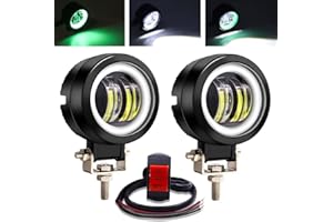 YnGia 2PCS Motorcycle Led Light Round Motorcycle Spotlights Fog Light with Green Angel Eye DRL White Light Waterproof Driving Running Light 12V 24V for Off-road Truck Marine