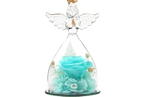 WELTRXE Konservierte Rose in Engelsfigur aus Glas in Glaskuppel - Ewige Handgemachte Rose Blau Blume mit Perlen Verschönerung - süßes Geschenk für sie zum Geburtstag Hochzeitstag Weihnachten(16,3cm)