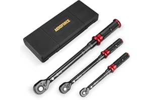 AEROFORCE PROFESSIONAL TOOLS AEROFORCE Clé Dynamométrique 1/4" & 3/8" & 1/2", Clé Dynamométrique 5-25Nm, 10-60Nm, 20-220Nm, Précision ±3% avec 72 Dents Tête à Cliquet Réversible, 3 Pièces Kit D'entretien pour Vélo Moto y Auto