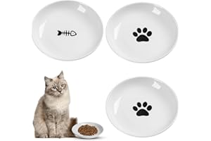 HAOYULUO 3 Stück Futternapf Katze, Keramik Katzennapf,Weiß - Futternapf Katzen Flach mit Rutschfestem Silikonring,Katzennapf für Haustierkatzen und Welpen