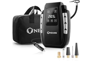 OneAmg Compresor Aire Portátil Bomba de Aire Hinchador Electrico Alimentado con Manómetro 12V con LED Luces de Emergencia para Hinchar Neumático de Moto Coche y Bicicleta (Plata)