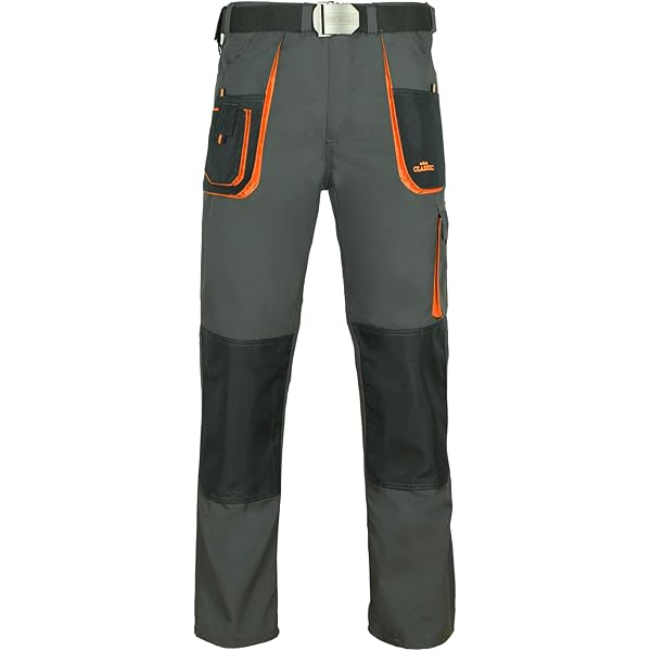 ARTMAS Professionele professionele werkbroek voor mannen, bescherming voor monteurs, tuiniers, monteurs, lichte beschermende zakken; grijs met zwarte en oranje inzetstukken, grijs, 48