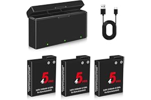 POWELYT Kit Chargeur de Batterie Osmo 360/Osmo Action 5 Pro/4/3 3 Packs de Batteries 2100mAh Osmo Action 5 Pro et Chargeur Rapide 3 canaux Compatible avec DJI Osmo 360,Action 5 Pro/Action 4/Action 3