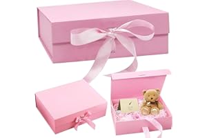 JOKILY Scatola regalo, Scatola Regalo Riutilizzabile Magnetico, Scatole Regalo con Nastro, Scatola Regalo Riutilizzabile, Scatola Regalo Premium Gift Box con Nastro Scatole Regalo con Coperchi (Rosa)