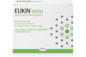 COLONIR Omega Pharma - Eukin Wash Igienizzante Nasale - Per la Rimozione Rapida e Sicura delle Secrezioni Nasali dal Rinofaringe - 2 flaconi da 250 ml