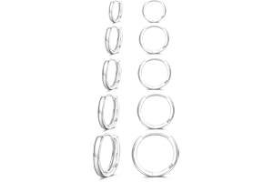 Senteria 5 Pairs Sterling Silver Hoop Earrings Small Silver Hoop Earrings Hypoallergenic Tiny Huggie Earring for Women Cartilage Sleepers Hoops Earring Sets 8/10/12/14/16mm