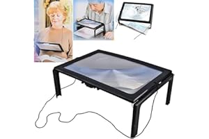 DYBOHF Lente d'ingrandimento da lettura, Lente di ingrandimento 3X, A4 rettangolare con 4 luci LED, Dotato di Cordino e Supporto per Libro, Riviste, Cucito, Anziani, Carte, Anziani o Scarsa Visione