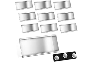 FACCITO Targhette Magnetiche in Alluminio Badge per Nomi con Doppio Magnete Portanome Magnetico con Slot per Carta Cartellino Identificativo Anodizzato Trasparente, 72 x 32 mm, Argento (10)