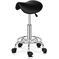 Bonnlo Adjustable Saddle Salon Stool Hydraulic Gas Lift Chair, Swivel Rolling Wheels & Ergonomic, for Hairdressing Manicure Tattoo SPA Beauty Therapy Bar Studio, Black