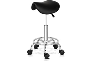 Bonnlo Adjustable Saddle Salon Stool Hydraulic Gas Lift Chair, Swivel Rolling Wheels & Ergonomic, for Hairdressing Manicure Tattoo SPA Beauty Therapy Bar Studio, Black