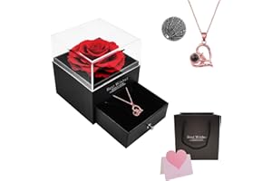 FIMAGO Preserved Real Rose with I Love You Necklace in 100 Languages Eternal Flowers Rose Gifts for Mom Wife Girlfriend Valentines Day Mothers Day Christmas Birthday Gifts (YMY-PN_G-DR29)