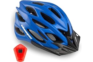 Shinmax Bicycle Helmet with Safety LED Light CE Certified Bike Helmet Adjustable Mountain & Road Cycle Helmet for Men Women Adult Cycling Helmet with Detachable Visor Lightweight MTB Helmet