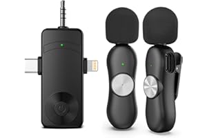 EVARY Microfono Wireless per iPhone, Android, Fotocamera, Lavalier Wireless a 2,4 GHz, Microfono Lavalier Wireless per Registrazione Video, Live streaming, Vlog, YouTube, TikTok