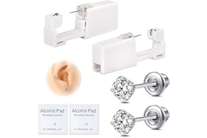 AVYRING Ear Piercing Gun Kit, Self Disposable Ear Piercing Kit 316L Surgical Stainless Steel with Colored CZ Mixed Shapes, At Home Self Ear Piercer Kit Tool with 4mm CZ Stud
