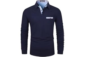 KUNJLELP Men's Premium Long Sleeve Polo Shirt Casual Cotton T-Shirt with Real Pocket