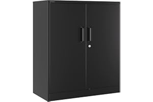 Atahome Metal Cabinet Storage Cupboard Lockable Steel Cabinet Locking Doors, 2 Adjustable Shelves – Home, Office, Garage, Kitchen or Pantry, 90 x 80 x 40 cm (H x W x D) Hierapolis (Hierapolis, Black)