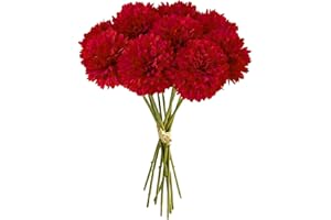 MUYAPAY Fiori di Ortensia Artificiale,12 Pezzi di Fiori di Palla di crisantemo di Seta,Bouquet Di Ortensia Finte,Ortensie Artificiali con steli,per Bouquet di Nozze,Casa,Giardino,Ufficio(Rosso)