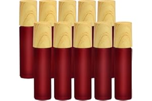 Enenes Ätherische Öle Roller Flaschen 10 Stück 10ml Anti-UV Roller Schwarzglasflaschen mit Holzdeckel & Edelstahl-Roller Ball Ätherische Öle(Rot)