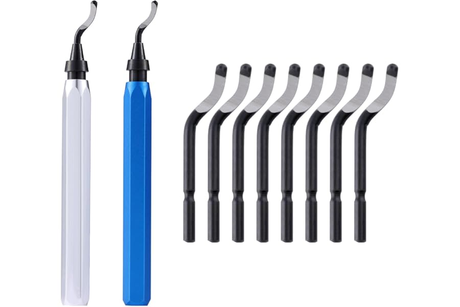 2 Pcs Deburring Tool +10 Pcs BS1010 High Speed Steel Blades for Metal Resin PVC Pipes Copper Plastic 3D Printed Edges, Plumbing 3D Printing Burr Removal Reamer Tool, silvery& Blue