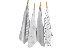 CuteOn 4 PCS Réutilisable Nouveau née Bébé Débarbouillettes Nappe de Chiffon Mini Serviettes pour bébé pour Peau Sensible (11.02" x 11.02", Gris)