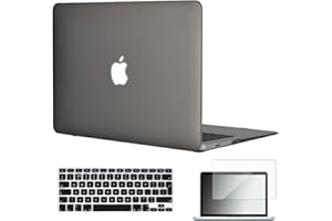 TOPIDEAL compatible with 3in1 Case For EU/UK Keyboard Layout Macbook Air 13-inch Matte Hard Shell Case Cover Skin For Macbook Air 13.3" + Keyboard Cover + Screen Protector -Gray