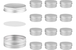 SRTSTR 12 Pezzi Vasetti Alluminio 50ml Contenitori Creme da Viaggio Rotondi Vasetto Vuoto Contenitori Cosmetici Vuoti Barattoli Metallo Argento Lattina Alluminio per Creme Campione Balsamo Labbra