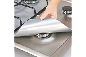 GENERIC 4 Pieces Gas Hob Range Protectors, Reusable Non-Stick Cooker Protector, Stove Burner Liner Cover for Kitchen (Silver)