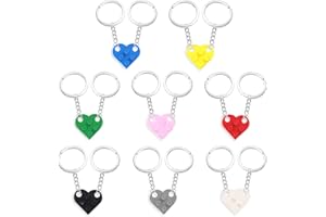 CAINCAY Heart Keyring Keyrings For Men Women Valentines, 8 PCS Heart Keychain Set for Couples Heart Keychain for Boyfriend Girlfriend, Brick Heart Matching Keychains for Couples