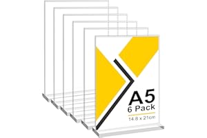 CIOXSOIO 6 Unidades Soporte Cartel A5 de Acrílico, Forma T Expositor Metacrilato Menú, Porta Carteles Menus Restaurante Sobremesa, Titular de Menú Póster para Hotel, Tienda, Transparente